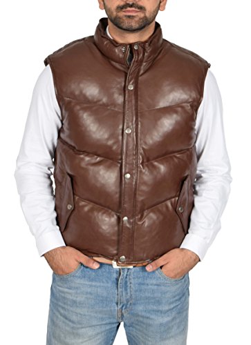 Chauffe-corps homme matelassé en cuir véritable marron gilet Leon isolant