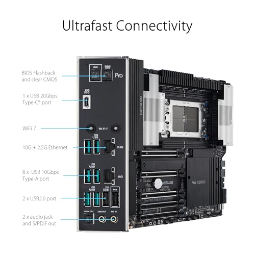 Pro WS TRX50-SAGE WIFI AMD TRX50 CEB Scheda Madre Workstation AMD, PCIe 5.0 x 16, PCIe 5.0 M.2, LAN da 10 Gb e 2,5 Gb, CPU e Memoria per Overclock, supporto multi-GPU, Nero - Scheda madre - Immagine 3