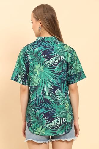 Image of Womens Casual Shirt Soft Beach Shirts Floral Tropic Print V Neck T-Shirt Short Sleeve Button Up Tops