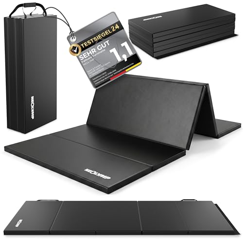 NEOLYMP Turnmatte klappbar - Faltbare Gymnastikmatte für Zuhause - Dicke Fitnessmatte für Kampfsport Yoga & Pilates - Weiche Bodenmatte mit Tragegriff & Klett-Verbindung (Schwarz 190 x 80 x 3 cm)