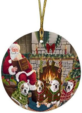 Have a Holly Jolly Bulldog Round Flat Ornament - Pet Decorative Hanging Ornaments for Christmas X-mas Tree Decorations - 2.75" Round Ceramic Christmas Ornament POR1270