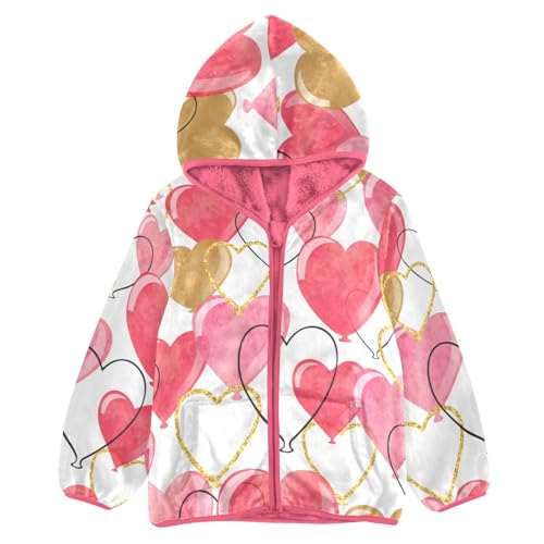 OTVEE Valentine Heart Balloons Kids Hoodie Jacket Fall Spring Full Zip Warm Outwear Coat