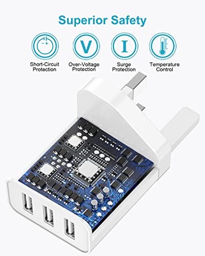Multi USB Charger Plug UK 2Pack, HOSOW 3 Port Multi USB Plug Adaptor UK 3.1A/15W Fast Charging USB Wall Charger Power Adapter for iPhone 14/13/12/11/XS/X/8/7/6s, iPad,Samsung Galaxy S10/S9/S8,Huawei