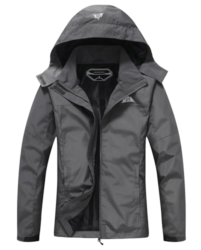 DECKTIN Women's Waterproof Rain Jacket Hooded Lightweight Rainoats Outdoor Hiking Jacket Travel Windbreaker, Dark Gray, M