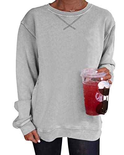 Heltapy Womens Crewneck Sweatshirt Simple Long Sleeve Casual Pullover Side Split Tops