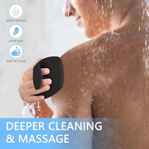 Image of Xmart India Silicone Body Scrubber Bath Brush,Lather Boosting & Exfoliating Scrubber for Nourishing Skin, No-Slip Handle, Body Exfoliator for Men & Women, Effective Skin Cleaning(1 Pc,Black)