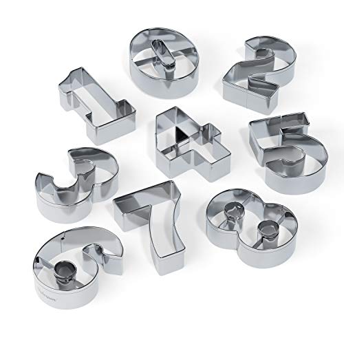 Bakerpan Stainless Steel Cookie Cutter Number Shapes Set 3 1/2 Inch With Bonus Dough Cutter #TOP1
