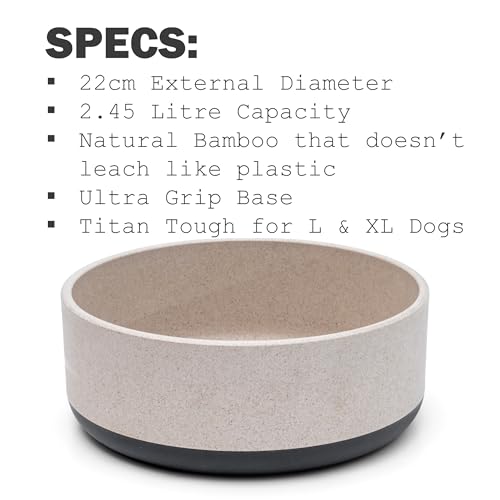 Fuzzl Titan Futternapf aus Bambus und Gummi, 22 cm, mit Ultra-Grip-Boden, grau, umweltfreundlich, antibakteriell, langlebig, ungiftig, Hundenapf, Wassernapf für mittelgroße und große Hunde