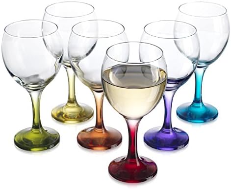 Fancy Carnival Color, Stemmed For Red Or White Wine, Cocktail, Martini, Margarita, Brandy, Scotch- Glass Drinking Cups 10 OZ Party Color Set of 6 Glasses Great For Countertop, & Wine Rack Cup Holder