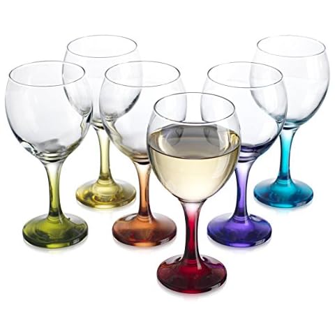 Fancy Carnival Color, Stemmed For Red Or White Wine, Cocktail, Martini, Margarita, Brandy, Scotch- Glass Drinking Cups 10 OZ Party Color Set of 6 Glasses Great For Countertop, & Wine Rack Cup Holder Cover