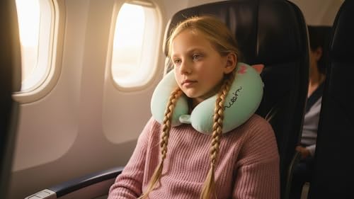 Image of Soft and Comfortable Cartoon Designed U-Shaped Kids Travel Neck Pillow for Airplane Car Flight Head Neck Support for Boys and Girls (Pack of 1, Green)