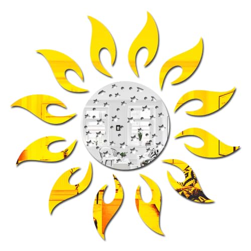 Image of Bikri Kendra -Mandala Sun Mirror Sticker for Wall, Acrylic Sticker, Decorative Mirror Sticker for Wall, Acrylic Stickers, Wall Stickers for Hall Room, Bedroom (Gold1)