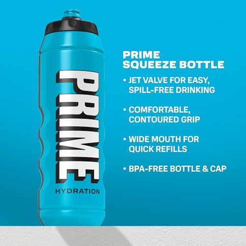 Image of PRIME 32 oz Blue Squeeze Sports Water Bottle, BPA Free, Dishwasher Safe, Easy-Grip Ergonomic Leakproof Design, Fast Hydration for Gym, Cycling, Running