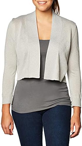Calvin Klein Women's Long Sleeve Cardigan Shrug, Silver Lurex Knit, Medium