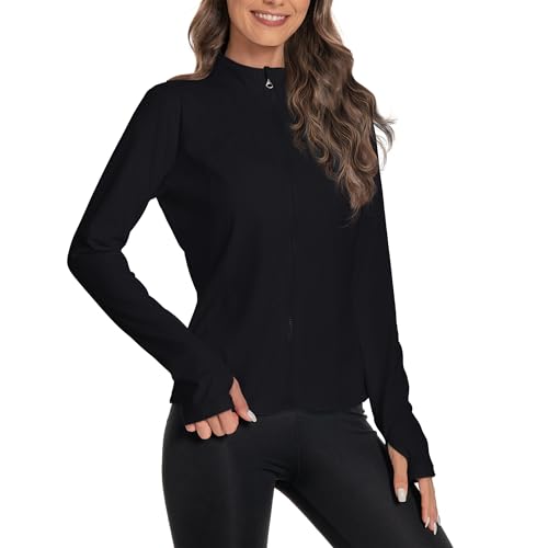 Women's Slim Fit Yoga Jackets Workout Lightweight Running Athletic Full Zip Jacket,with Thumb Holes