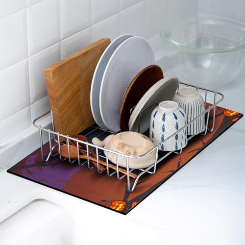 Hndnrxue Happy Halloween Pumpkin Fall Dish Drying Mat 18 X 24 For Kitchen Counter Trick Or Treat Spooky Ghost Reversible Dishes Draining Door Mat Indoor Outdoor Home Front Porch Rugs Witches thumb #2