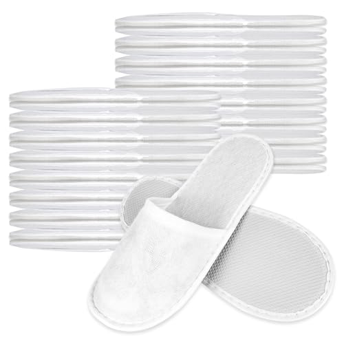 Junrvivy Lot de 20 paires de pantoufles d'hôtel - Pantoufles jetables en tissu éponge - Confortables - Antidérapantes - Semelle de 5 mm - Pour chambre d'hôtel - Spa - Pour chambre d'amis - Blanc