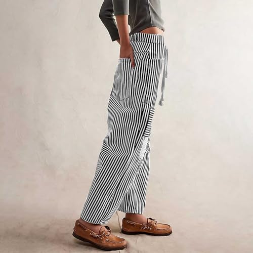 Pantalon de loisirs vintage à rayures et coupe ample en denim véritable