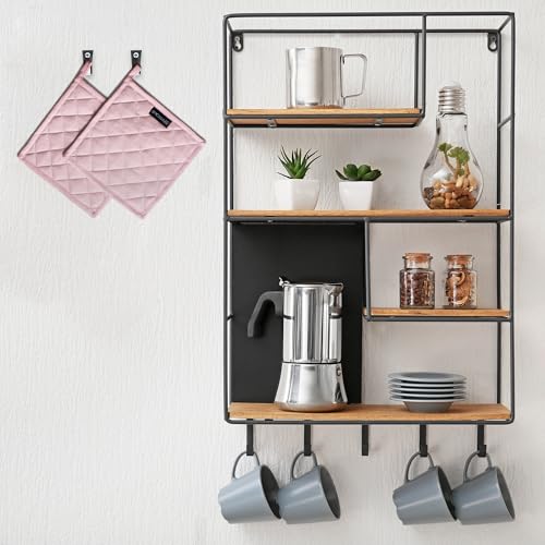 Image of Encasa XO Heat Resistant Cotton Pot Holders with Hanging Loop - Set of 2 - Light Pink & Light Grey - Multipurpose Quilted Everyday Hot Pad for Kitchen, Camping, BBQ & Microwave - 21 cm