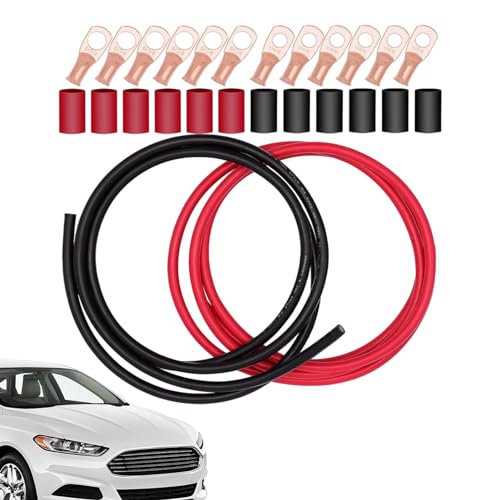 Samuliy Kit de repuesto de cable de batería de coche, positivo y cable de batería, juego de cables inversores de cobre, tubos termorretráctiles, cable de alimentación de 6 AWG, 3.3 pies