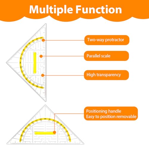 Vicloon Geodreieck mit Griff, 4 Stück Geometrie Dreieck Lineal Set, Kunststoff Geodreieck 16cm, Zeichendreieck Winkelmesser Set Plastik Geometriedreieck für Studenten Büro Designer Malerei Schule