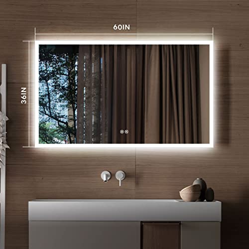 D-Hyh Led Bathroom Mirror,Wall Mounted Vanity Mirror Bathroom Backlit Mirror With Touch Button, Anti-Fog, Dimmable 60 X 36 Inch Led Vanity Bathroom Mirror Vertical/Horizontal #TOP1