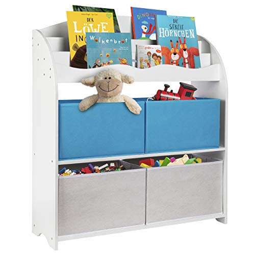 ONVAYA® Kinder-Bücherregal Finn Weiß | Kinderregal mit Boxen | Aufbewahrung von Büchern und Spielzeug | Organizer für Kinderzimmer (Bücherregal Blau)