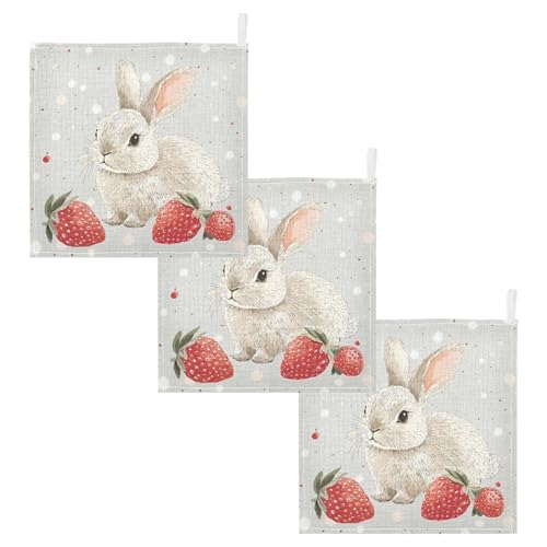 vvfelixl Rabbit Strawberries Baby Burp Cloths Baby Muslin Washcloths for Boys Girls Cotton Babys Face Towel for Newborn Infants Soft and Absorbent 11.8 X 11.8 in, 5 Pack2