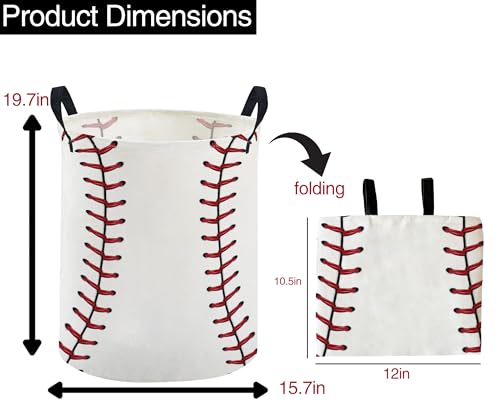 Image of ESSME Ball Laundry Basket,Baseball Hamper Collapsible Canvas Waterproof Storage Bin, Cute Hamper,Gift Baskets(Baseball)