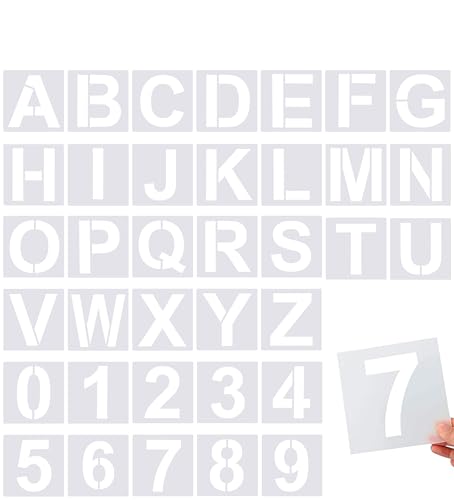36 Pcs Reusable Large Alphabet Letter Stencils and Number Stencils for Painting on Wood Wall Fabric Rock Chalkboard DIY School Art Projects Glass (6 Inches)