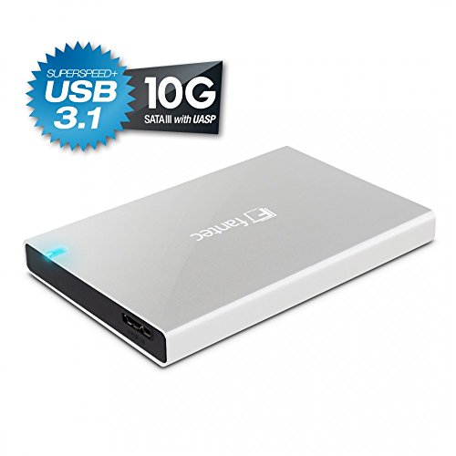 Fantec ALU-25B31 - Carcasa externa para discos duros de 6,35cm (2,5'') SATA y SSD, conexión supervelocidad+ USB 3.1 de hasta 10Gibt/s y UASP, enfriamiento pasivo, de aluminio, plata