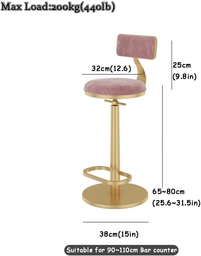 Tabourets de bar pivotants robustes charge 200 kg confort dos rose