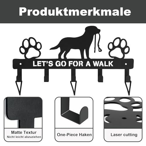 CAAGGMM Schlüsselhalter für Wand, Hundeleinen-Halter mit 5 Haken für Tür, Schlüsselhaken aus Metall, Hängender Hundehalsband Organizer, für Wohnzimmer,Küche, Garderobe (Schwarz