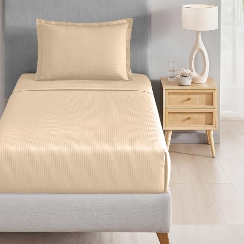 Image of myTrident Bedsheet for Single Bed Cotton| 210 TC | 60 inch x 90 inch | Irish Cream