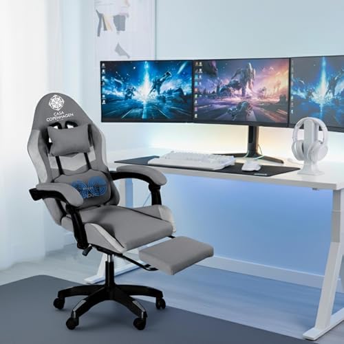 Image of Casa Copenhagen Designed in Denmark, High-Back Fabric Gaming Chair with Advanced Mechanism & Electric Back Massager, Luxurious Memory Foam Seating & Arm-Rest - Dark Grey & Light Grey
