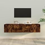  Hovothy Ensemble de Meubles TV Muraux 3 Pcs Chêne Fumé Bois d\'ingénierie Armoires Multimédia avec Surface Lisse Tendance Décoration Intérieur Meubles de Chambre Accrocher au Mur Facilement