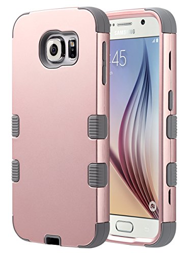 ULAK Galaxy S6 Case,S6 Case, Shock Resistant Hybrid Soft Silicone Hard PC Cover Case for Samsung Galaxy S6, Will NOT Fit S6 Active (Rose Gold/Gray)
