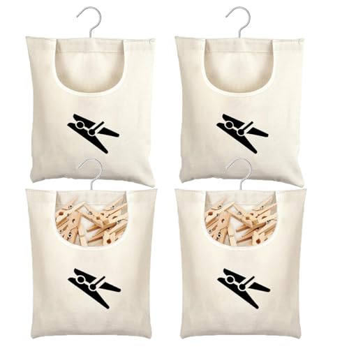 AidSci Linen Clothes Peg Bag, Holds up to 200 Clothespins, Clothes Peg Holder with Hanging Hooks for Home Use, Hanging, Reusable, Clothes Peg Bag with Hanger, beige, minimalism