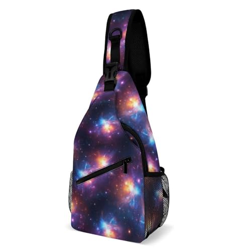 Fashion Day Pack Small Cross Body Backpack Sling Shoulder Bag Chest Bag For Men And Women Purple Galaxy