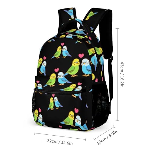 Cute Cartoon Budgie Couple Cute Backpack Travel Daypack Lightweight Back Pack with Pockets2