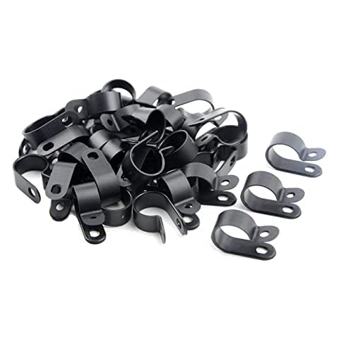 TOVOT 100 PCS 5/8" Nylon Cable Clamps Assortment R-Type Cable Clips Kit Black Plastic Wire Clamps Fasteners for Wire Mounting Cover
