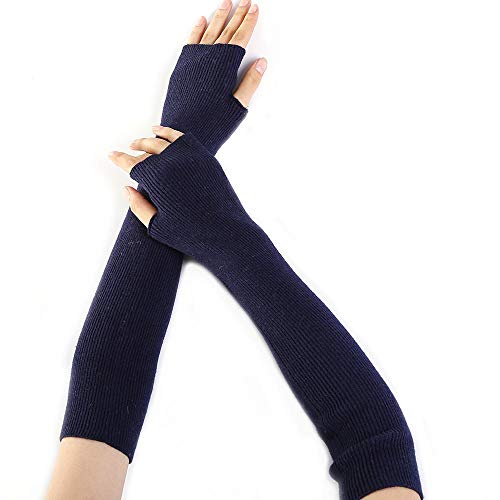 Damen Woll-Kaschmir-Handschuhe, weich, warm, warm, lange fingerlose Handschuhe - Blau - Medium Cover