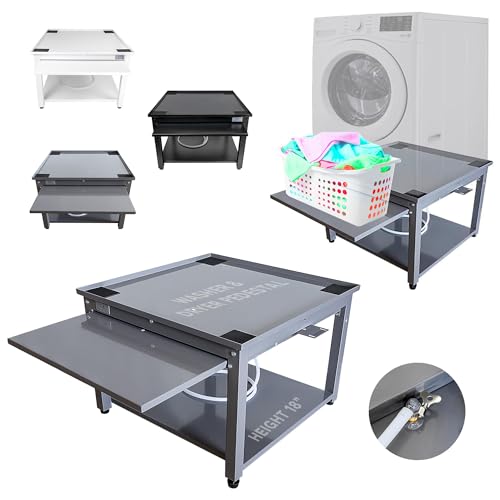 Image of Laundry Pedestal for Washer or Dryer with Drain Pan & Hose - 27 inchW, 18 inchH