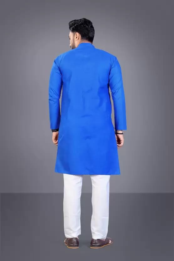 Image of weltpocket Men's Cotton Blend Solid Straight Kurta Pyjama