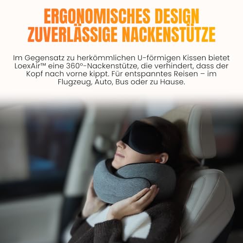 LoexAir™ Nackenkissen Flugzeug, Reisekissen für Flugzeug, Auto - 100% Baumwolle & Memory-Schaum Nackenhörnchen, Leicht & einfach mitzunehmen, komplettes Reiseset (Schlafmaske, Ohrstöpsel)- Sakura Pink