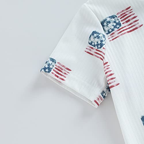 Muasaaluxi 4Th Of July Baby Girl Boy Outfit Short Sleeve American Flag Romper One Piece Bodysuit Shorts Summer Clothes (White-American Flag, 3-6 Months) #TOP3