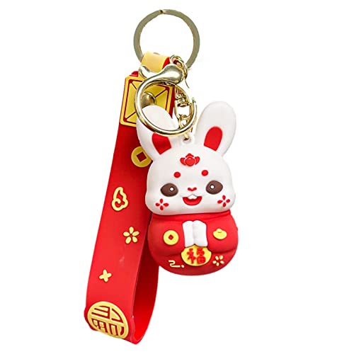 Limitoll Portachiavi con coniglietto cinese, portachiavi con mascotte 'anno del coniglio, ciondoli da appendere, portachiavi con bambola cinese portafortuna per donne e uomini