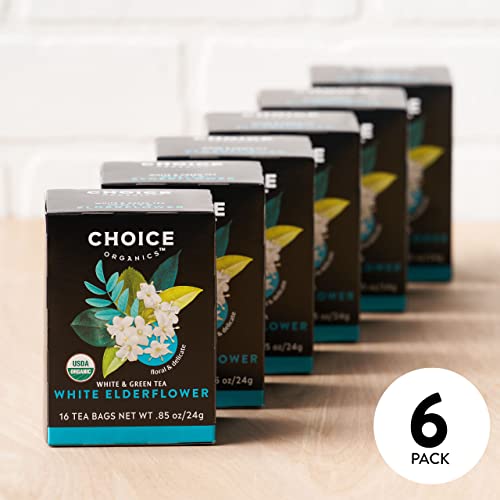 Choice Tea Organic White And Green Tea White Elderflower, Caffeinated, 16 Bags (Pack Of 6) #TOP5