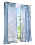  BAILEY JO 1er-Pack Voile Gardinen mit Wellenförmig Druck Design Vorhang Lichtdurchlässig Vorhänge mit Kräuselband Gardine (BxH 140x175cm, Blau)