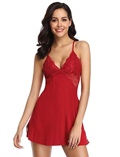 Yummy Bee - Conjunto de lencería sexy para mujer, ropa de noche para mujer, vestido de noche, lencería de talla grande, camisón de encaje, talla 8-22, rosso, 40-42